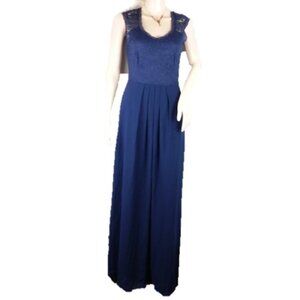 Navy Blue Floral Lace Maxi Dress